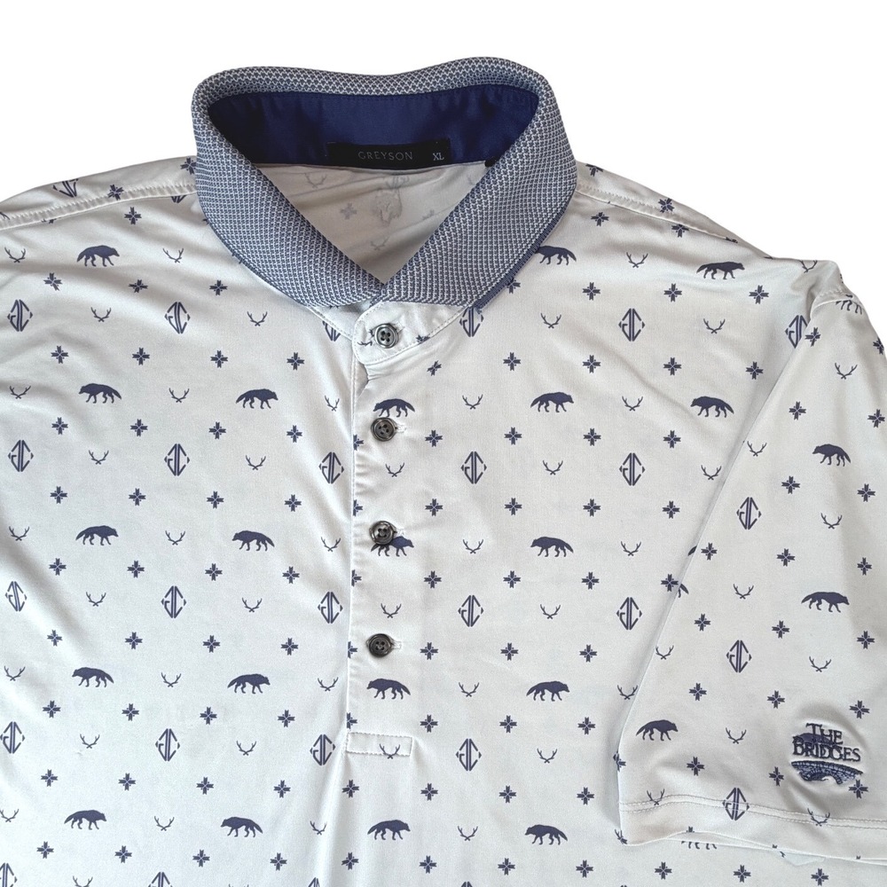 Greyson Clothiers Mens XL Wolf Print Golf Polo The Bridges Gray Performance